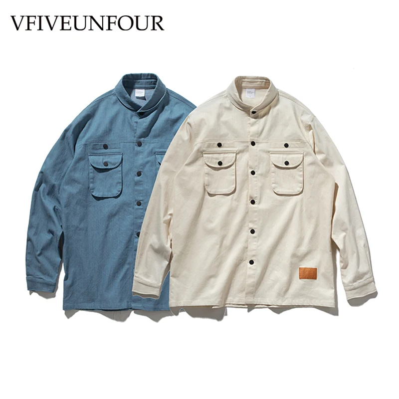 

VFIVEUNFOUR 2019 New Arrivals Autumn Men Shirt Long Sleeves Pocket Cotton Shirts Casual Men Harajuku Hip Hop Solid Shirt