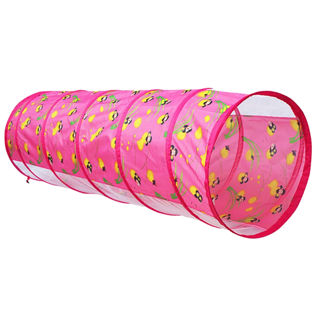 1.5m Glowworm Pop Up Tunnel Toy Play Tent Hut Baby Playhouse Developmental Crawling Adventure Tunnel Games Pink