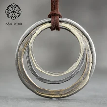 Женское длинное ожерелье, винтажное ожерелье с подвеской ручной работы, геометрические аксессуары для одежды, модное ювелирное ожерелье с веревкой 5,3*5,3 см