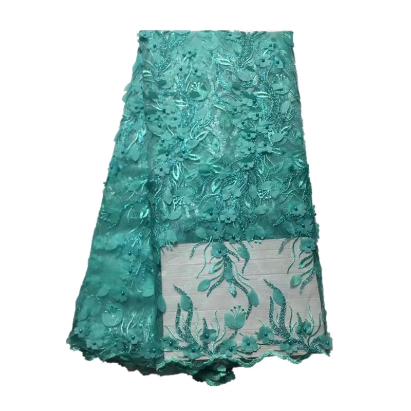 

African Ladies New Design Beautiful 3D Flowers French Laces Beaded Tulle Bridal Fabric