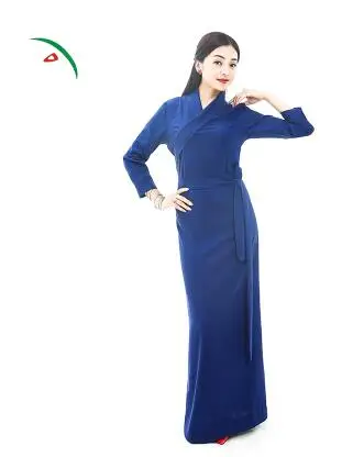Тибетское платье на каждый день, льняное хлопковое, сделанное тибетской лягушкой, одежда на пуговицах, китайский этнический Тибетский костюм - Цвет: Синий