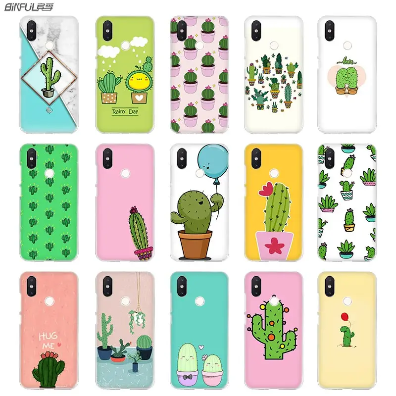 

BinFul phone case Transparent Hard cover for Xiaomi mi Redmi Note 7 5 4 3 4X 5A 6 Pro 64g S2 Plus Flower cute Cactus