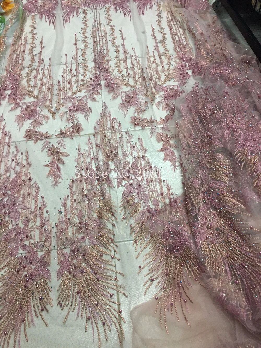 

New Design BZL-32814 African embroidered lace fabric High quality flower french net lace fabric with stones and beads