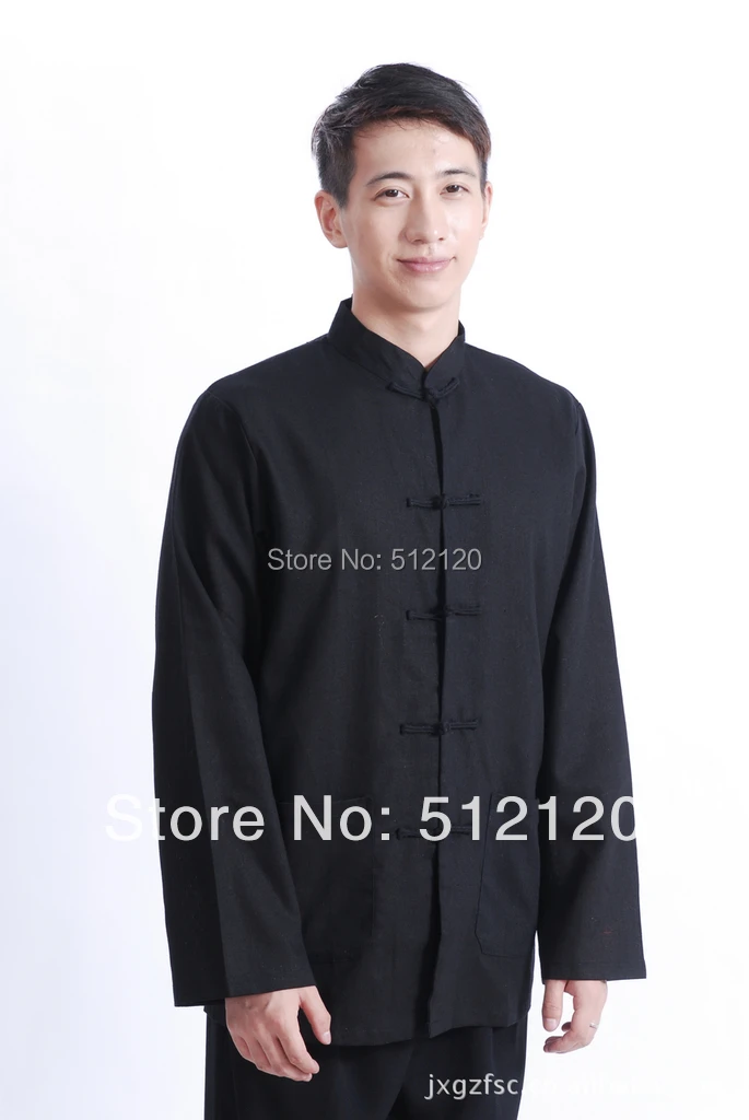 Shanghai Story Long Sleeve Chinese Traditional clothing solid Cotton and linen shirt mandarin collar kung fu shirt for man