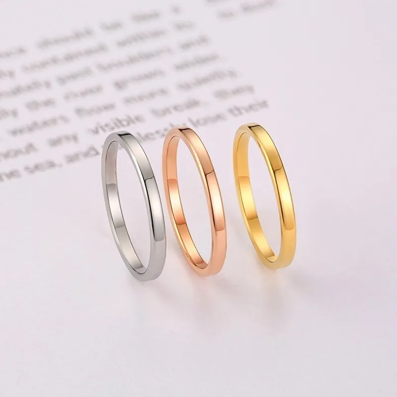 Vnox Basic 2MM Thin Wedding Rings for Women High Polished Stainless Steel Female Girl Finger Anel Alliance anillo femenino 3