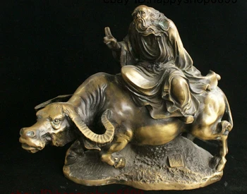 

12" Old Chinese Taoism Bronze Lord Lao Zi Laojun God Ride Oxen Cow Cattle Statue