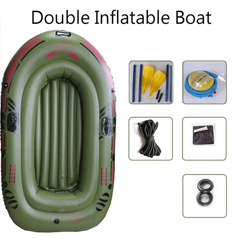 190*120cm 2-Person Green Kayak PVC Inflatable Boat Rubber Inflatable Boat Oars Air Pump Rope Set