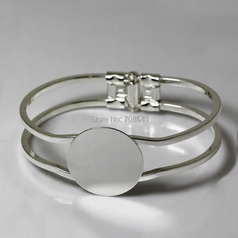 

Rhodium tone Plated Brass Metal Blank Bangle bases Flat Circle Glue Pad Bezel Spring cuff Bracelet Bangle Settings DIY Findings