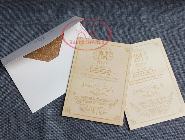 free shipping hi4019 customized wooden invitation with glitter