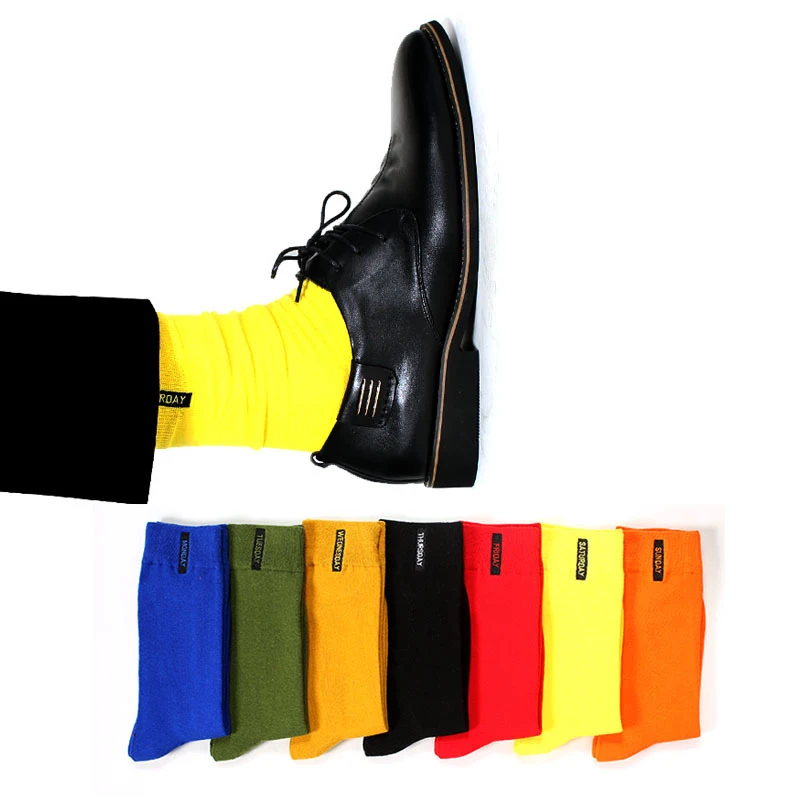 7 Pairs / Lot Cotton Solid Men Happy Socks Fashion Candy Color Week Anti-Bacterial Comfortable Deodorant Casual Boys | Мужская одежда