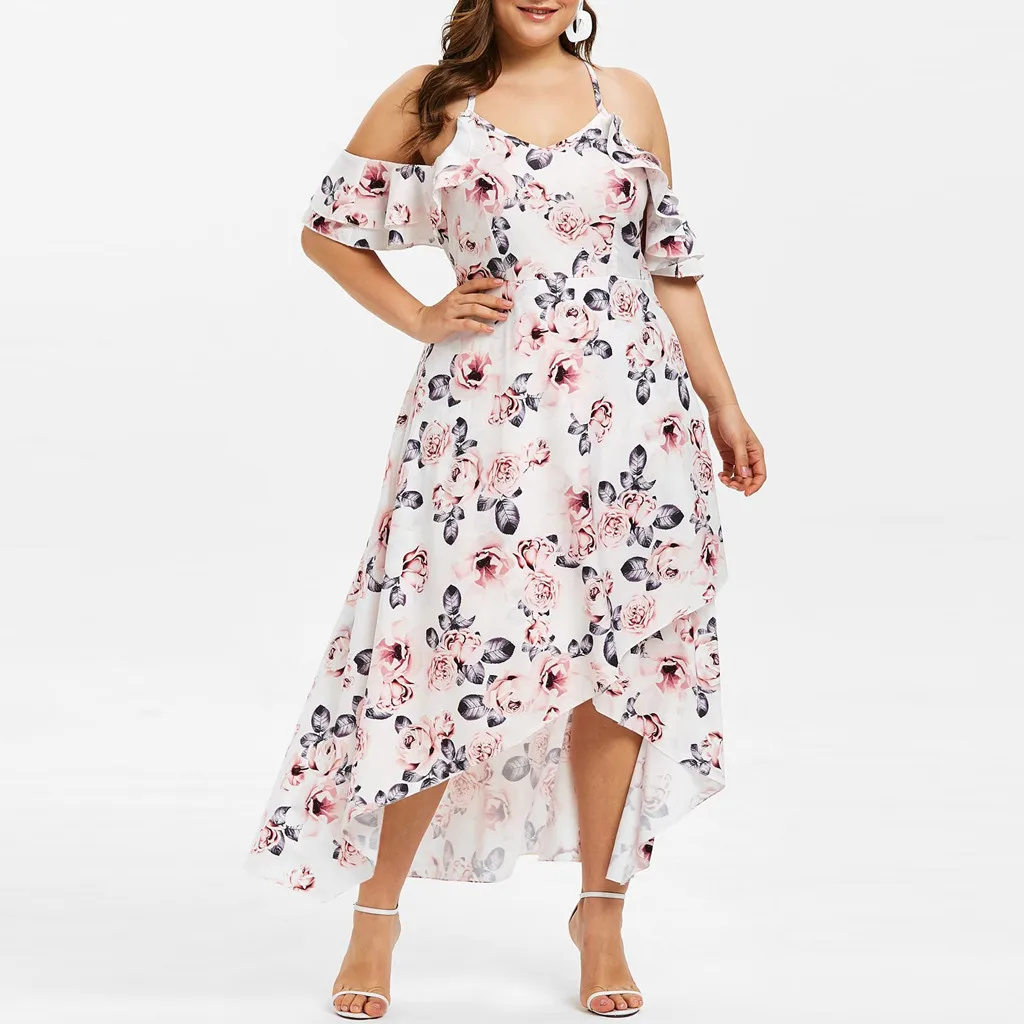 

Dress Women Casual Floral Cold Shouder Summer Long Dress Elegant Sexy Party Night Dress 2019 Plus Size Vestidos Robe Femme 19A26