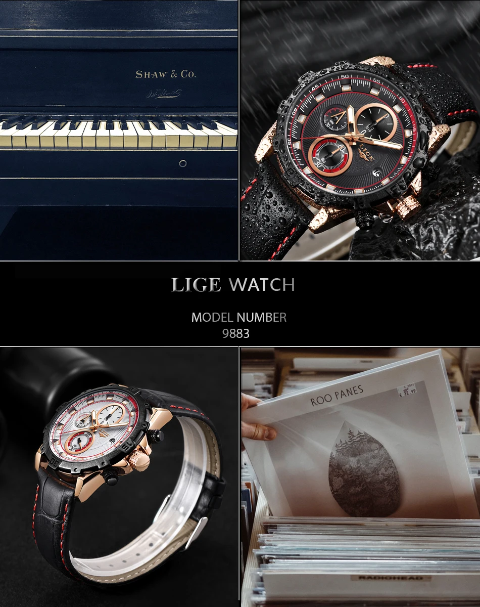 Nouvelle Marque De Luxe LIGE Hommes Montres режим Etanche En Cuir кварцевые Hommes военный Chronographe Спорт Montre Для мужчин подарок