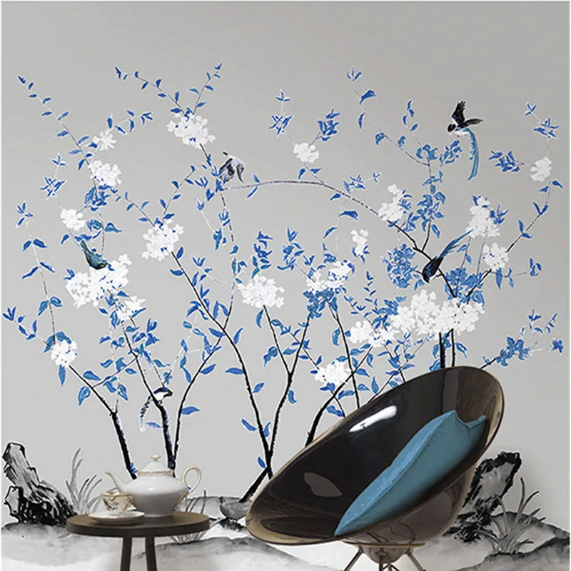 

Custom Print DIY Fabric &Textile Wallcoverings For Walls Cloth Washable Matt Silk For Living Room Flowers Birds Chinese Desktop