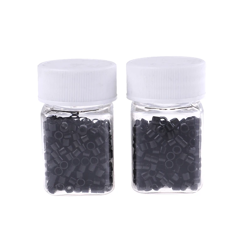500pcs Silicone Black Micro Rings Lined Micro Beads Hair Extension Tubes Microrings Tube Beads Aluminium Hole