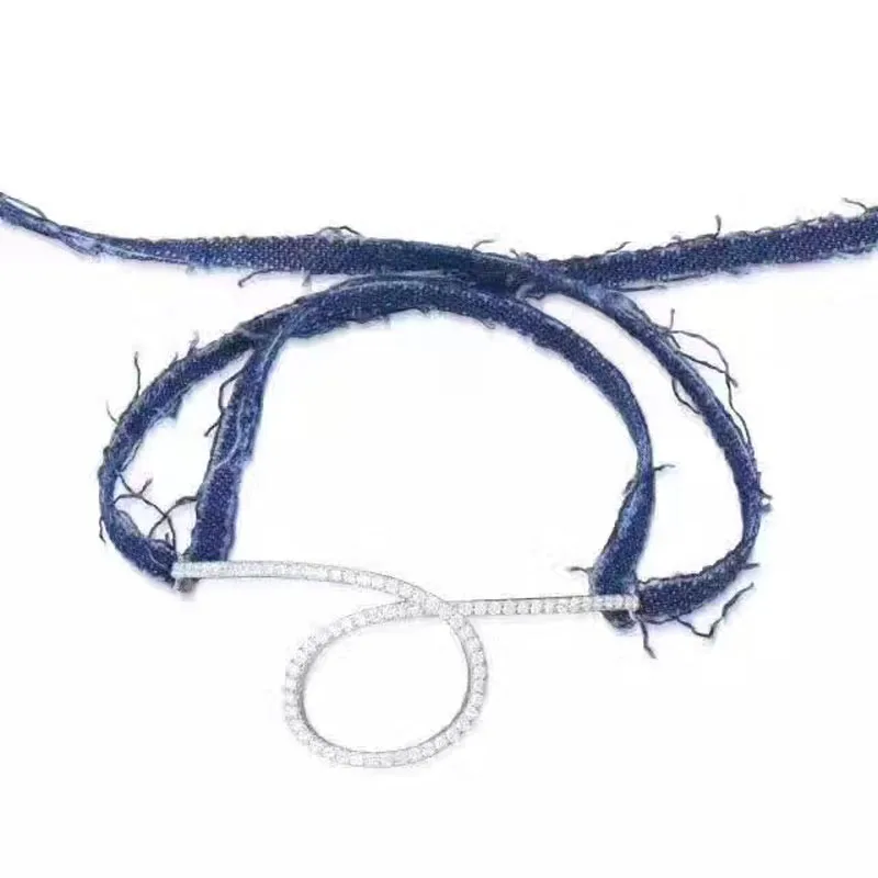 

SLJELY Women Fashion Multilayer Denim Lace-up Bracelet with solid 925 Sterling Silver Micro Zircon Loop Charm Bracelet Jewelry