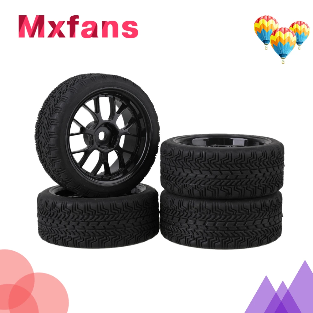 

Mxfans 4 x RC1:10 On Road Car High Grip Rubber Tyre & Black Plastic Y Type Wheel Rim