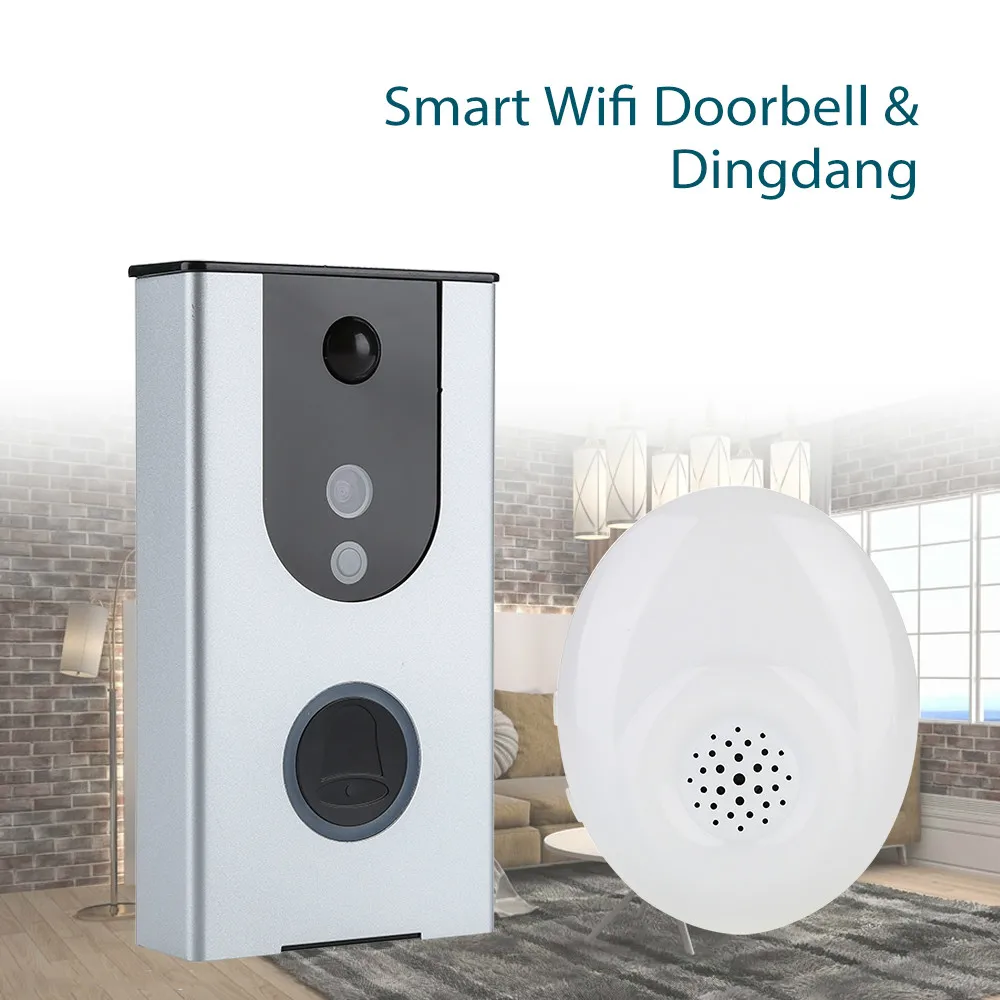 

WiFi Smart Wireless DoorBell Visual Camera Door Ring Monitor+Dingdang For Home Security 8GB Card Free 2 Ways Power Supply