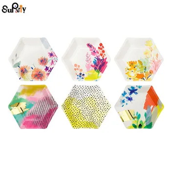

60pcs Floral Paper Plates Foil Gold Dishes Luncheon Botanical Garden Beach Vintage Chic Wedding Bridal Shower Party Setting