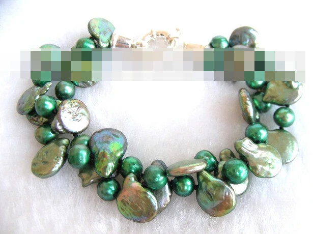 

09741 green coin freshwater pearls bracelet
