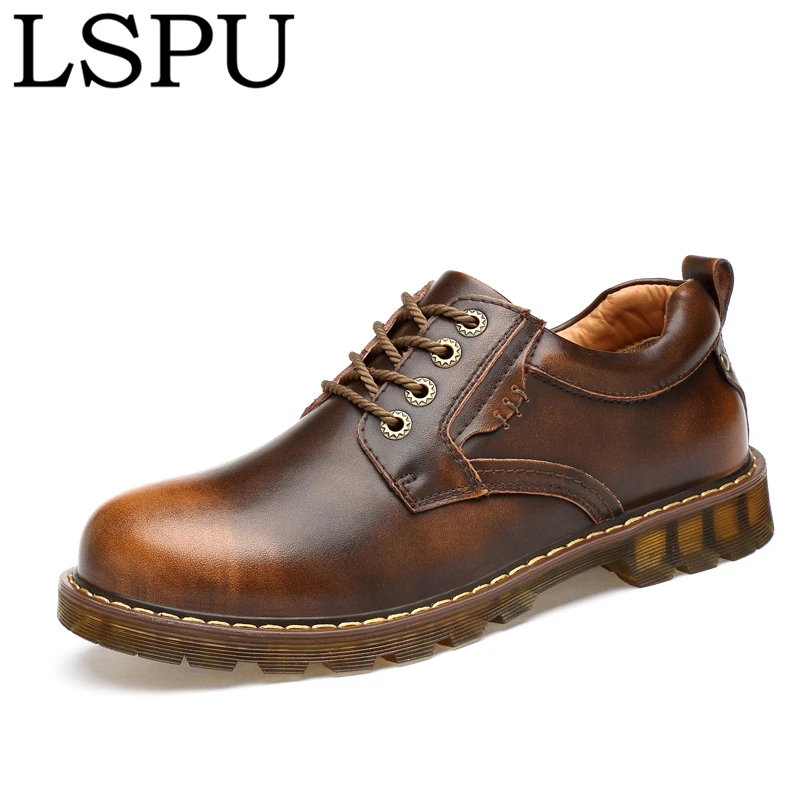 

High Quality British Vintage Men Martin Shoes Outdoor Lace Up Breathable Casual Men Leather Shoes Fashion Work Shoes Size 38-44