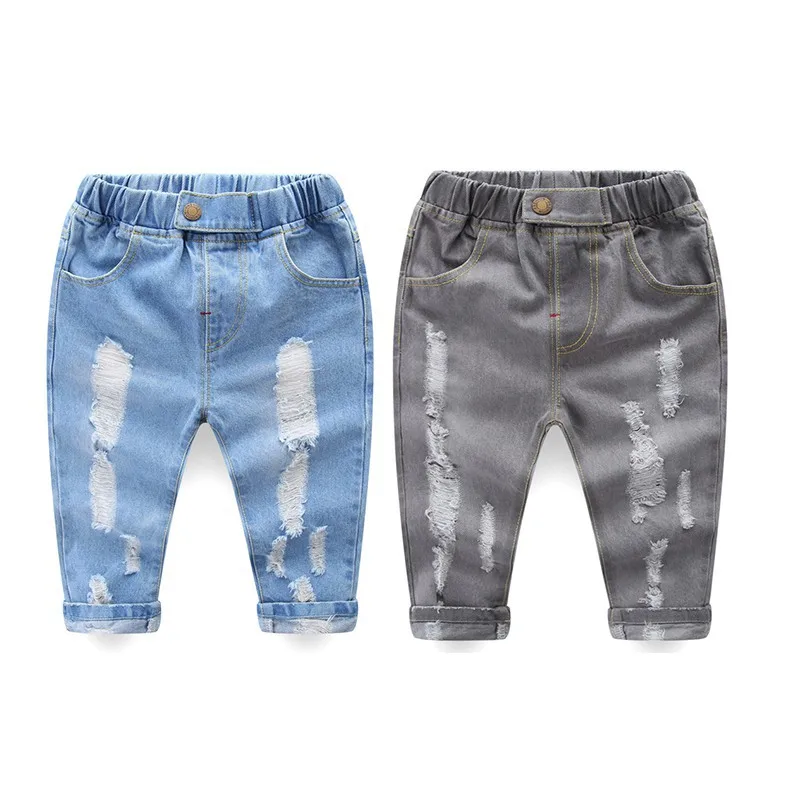 Рваные джинсовые штаны для малышей на лето и осень длинные штаны для маленьких мальчиков и девочек спортивные штаны Лидер продаж