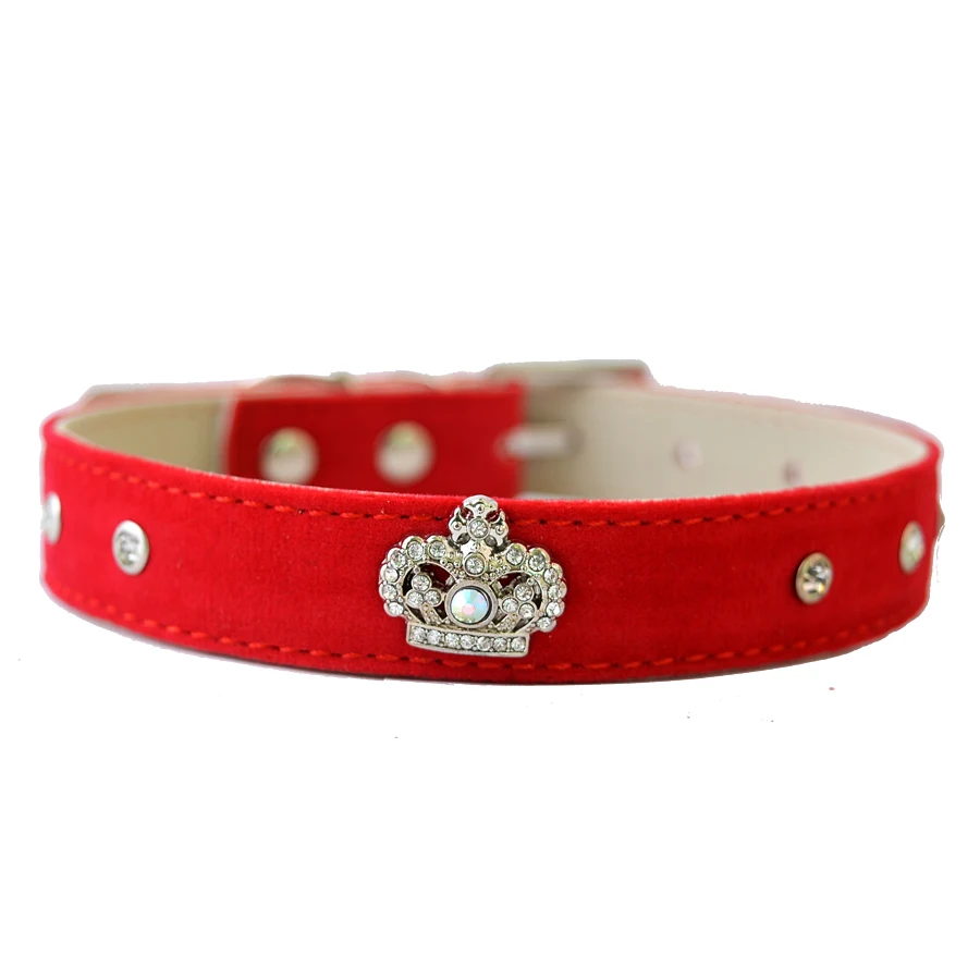 ошейник для чихуахуа со стразами Мода Rhinestone Воротник замши собачий Дизайн Корона