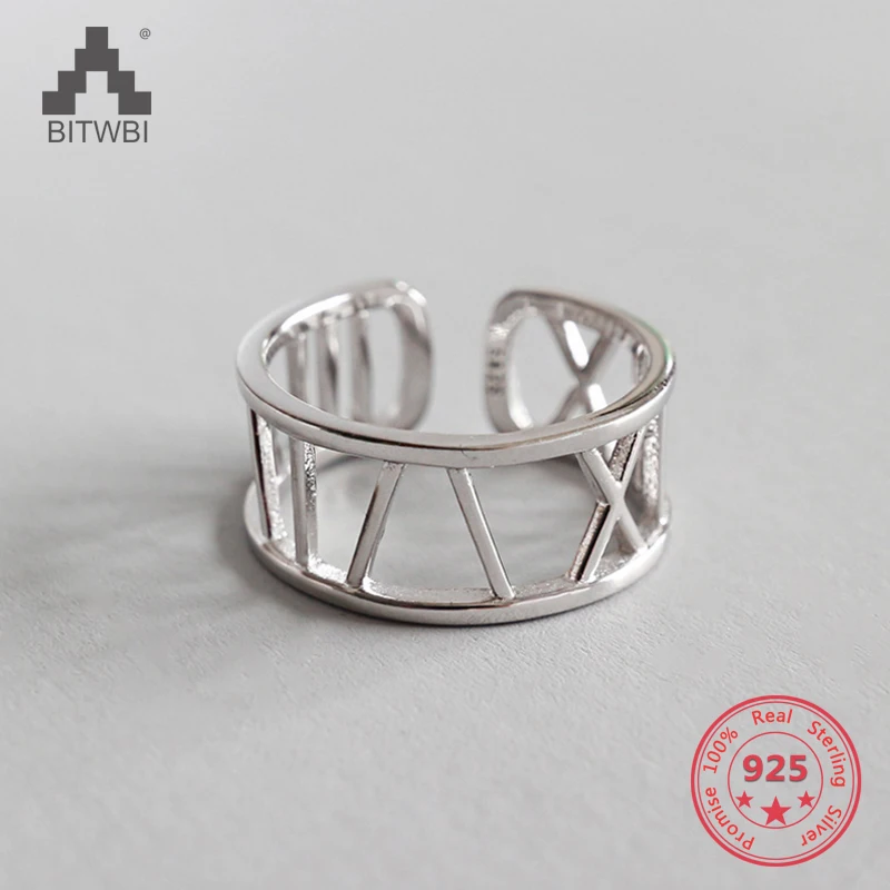

2019 Hot Sale 925 Sterling Silver Rings Fashion Simple Hollow Roman Numerals Adjustable Rings For Women Wedding Party Rings