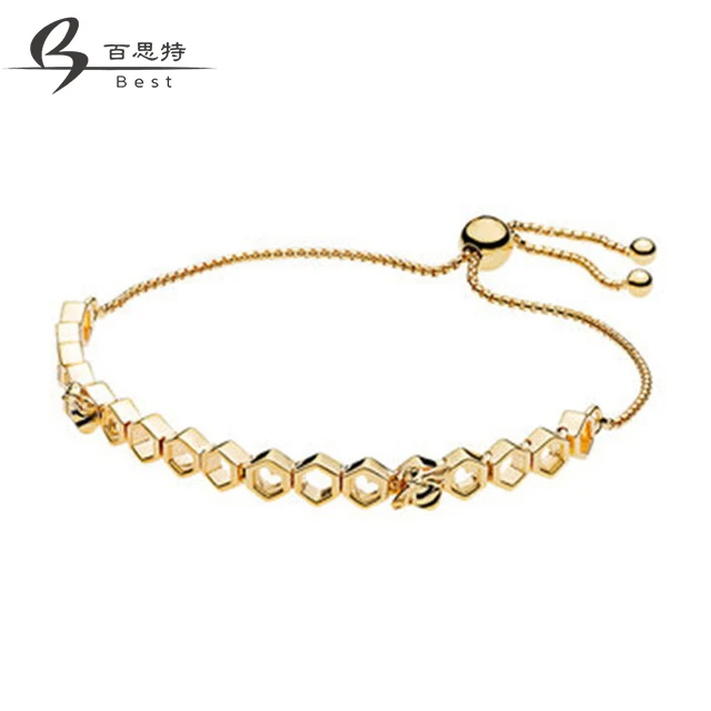 

BEST 100% 925 Sterling Silver 1:1 Genuine Brand New Charm 14K Gold Bee Bracelet Beehive Elegant Temperament Bracelet