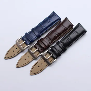 

Black Blue Brown Cowhide Leather Watchbands 14mm 16mm 18mm 19mm 20mm 21mm 22mm Fashion Crocodile grain Watch strap bracelet new