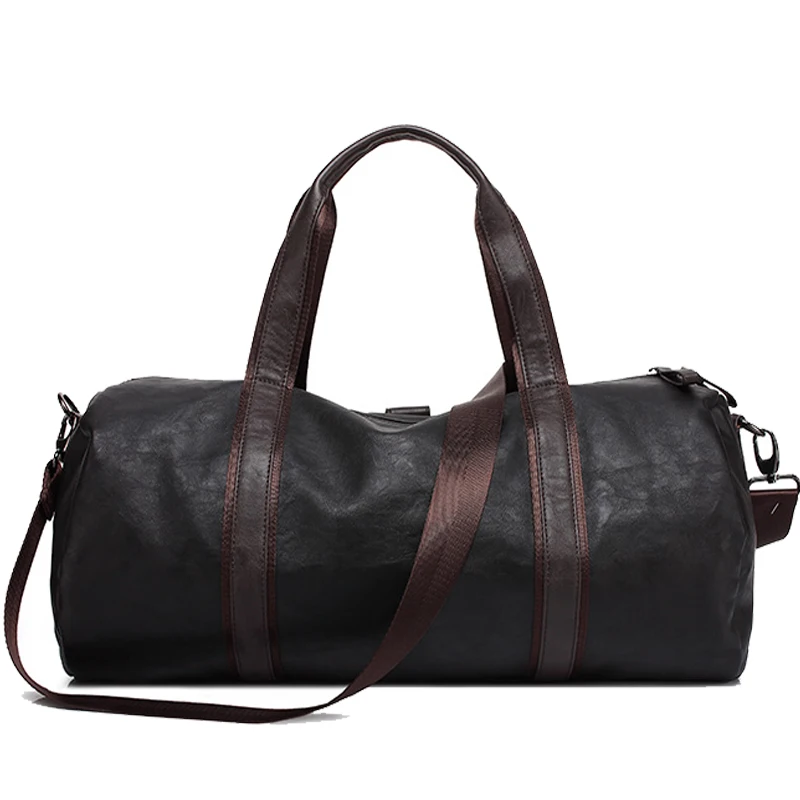 Хит, а++ Качественная мужская классическая мягкая кожаная спортивная сумка для фитнеса, черная коричневая цилиндрическая спортивная сумка, дизайнерская сумка на одно плечо для путешествий