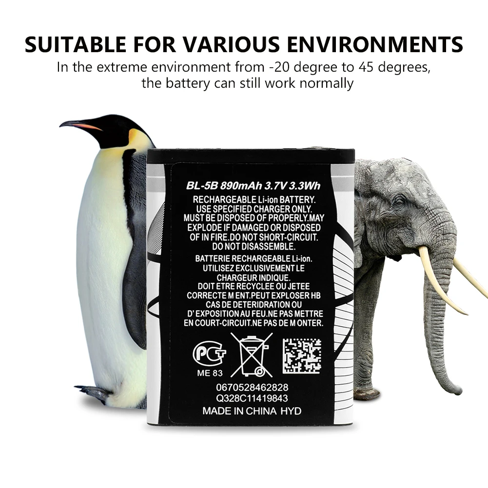 BL-5B литий-ионный аккумулятор телефона 3,7 v 890mah для nokia 5500 Спорт 6020 6021 6230 6080 6120 Classic(6120C) 7260 7360 N80