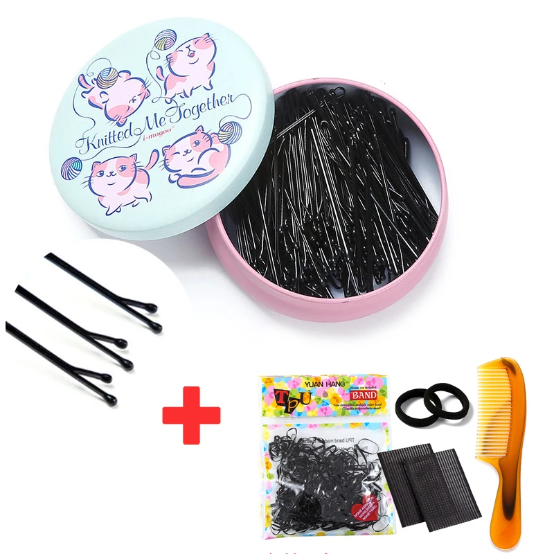 200pcs/Box Hair Clips Black Pins Curly Wavy Grips Hairstyle Barrette