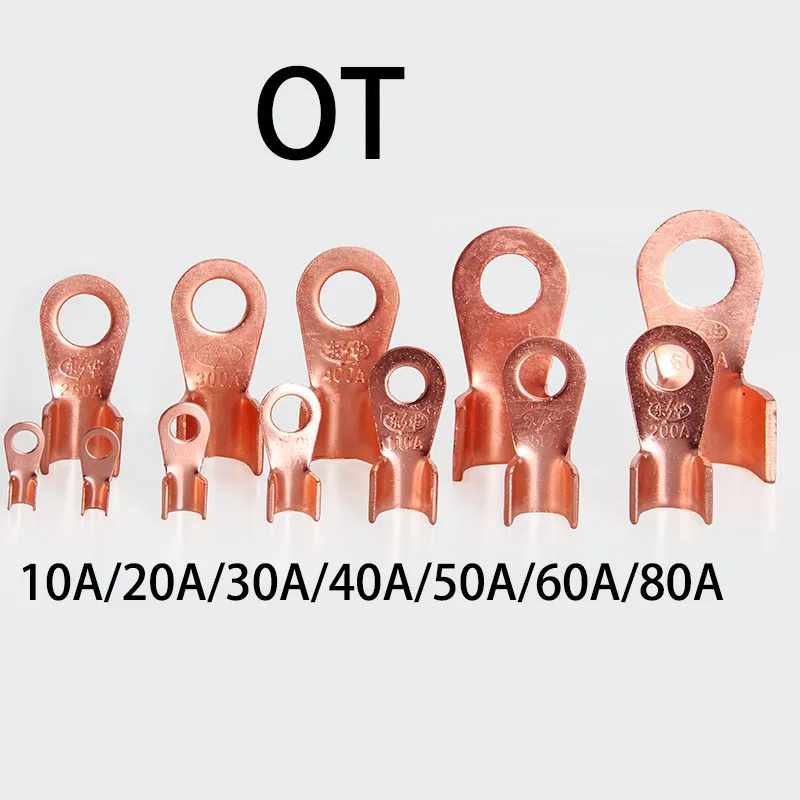 

10pcs 10A 20A 30A 40A 50A 80A OT terminal Open Copper Lugs Cable Wire Terminal
