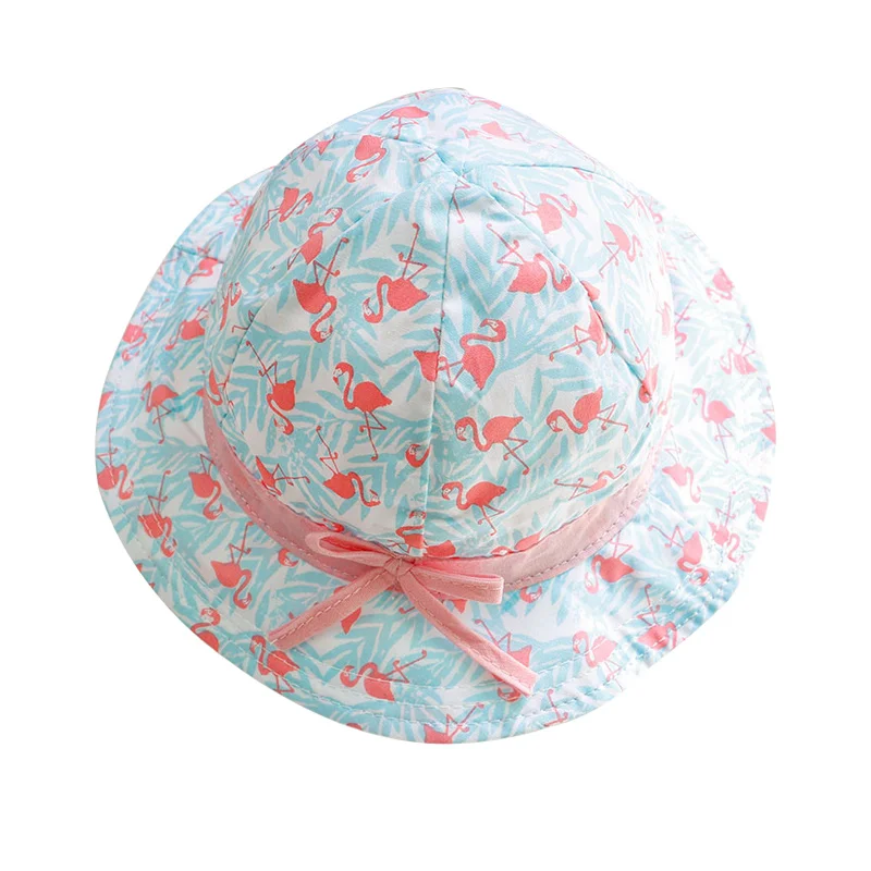 Flamingos Fashion Baby Hat For Girls Cotton Flora Bucket Hat Princess Baby Girls Cap Wide Brim Summer Sun Cap Baby Girl Clothing (2)