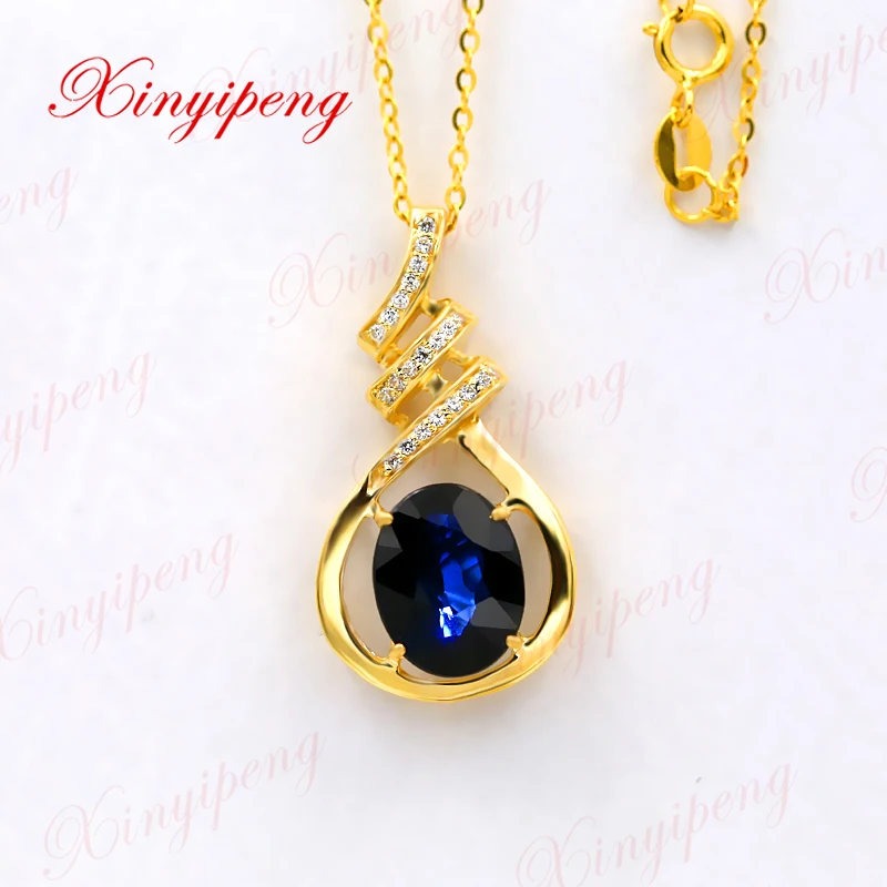 

Xin yi peng 18 k yellow gold inlaid natural sapphire necklace 8 * 10 women's necklace style and generous