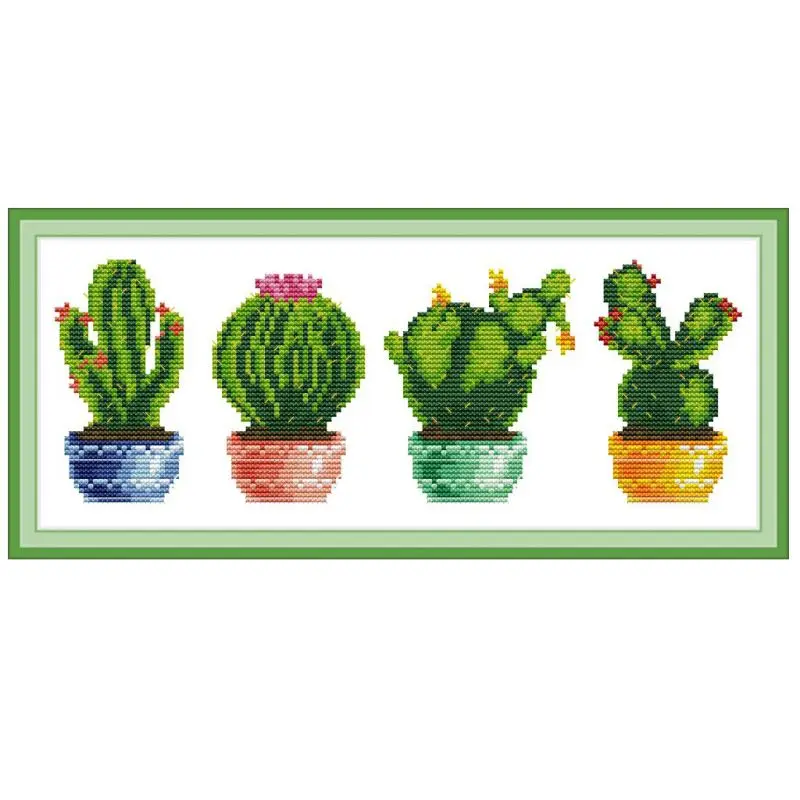 

Cactus DIY Handmade Needlework Counted 14CT Printed Cross Stitch Embroidery Kit Set Home Decoration Craft