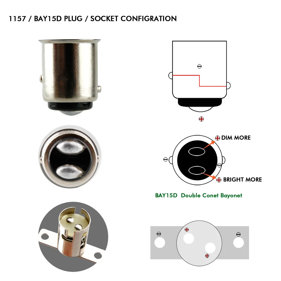 2pcs 1157 BAY15D LED Bulbs pLUG
