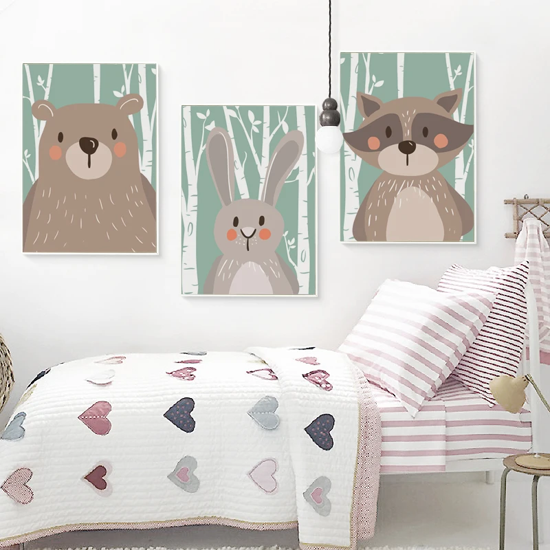 

Cartoon Cute Animals Fox Rabbit Bear A4 Canvas Painting Art Print Poster Picture Wall Paintings Children's Room Wall Decoration