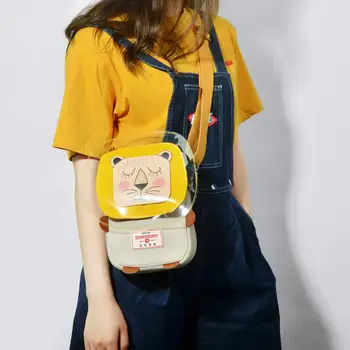 

Angelatracy 2019 New Arrival Lion Canvas Cute Phone Small Cartoon Animal Phone Gift Yellow Zipper Bag Crossbody Messenger Bag