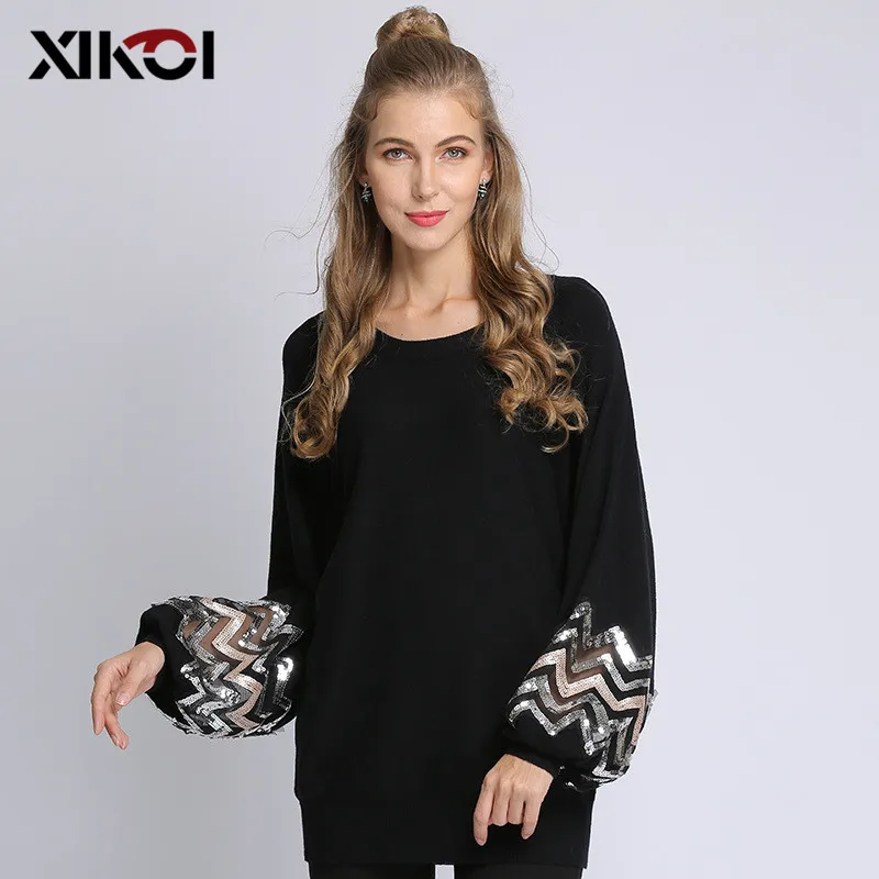 XIKOI Autumn Winter 2018 Women Sweaters And Pullovers Sexy Lantern Sleeve Knitted Sweater Pullover Female Loose Women jumpers