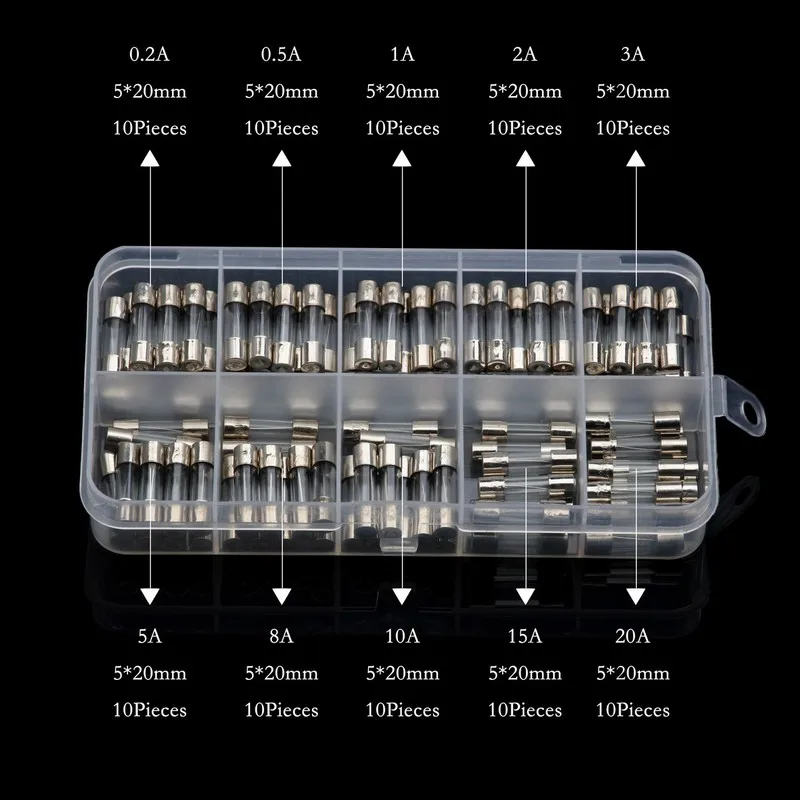 6A Electrical Circuits Glass Miniature 20mm Fast Blow Fuses Box 100X 0.25A