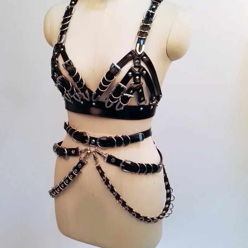 Черные подвязки для бюстгальтера из искусственной кожи в стиле панк|leather harness|waist
