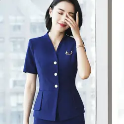 Летний Блейзер женская одежда короткий рукав тонкий офис деловой блейзер высокое качество Элегантный V шеи Женская куртка Bleizer Mujer