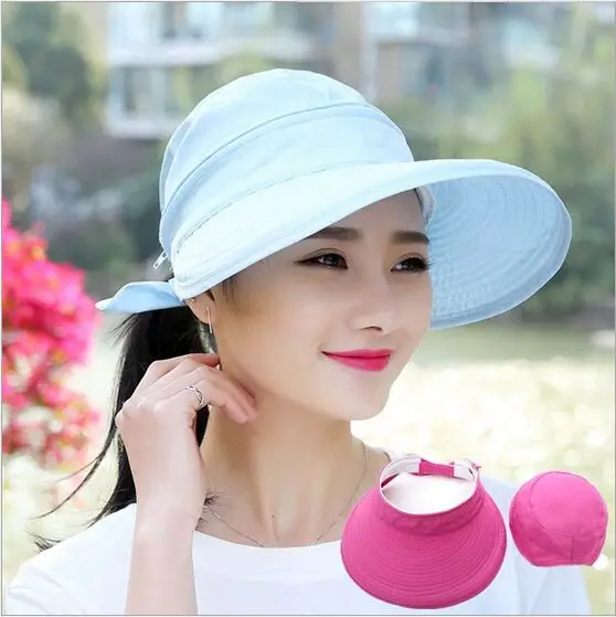 Breathable Summer Hat For Women Bow Big Brim Visor Caps Anti UV Sun Hats Light blue navy Chapeu