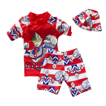 

GI FOREVER Short Sleeve Boy Two Piece Suits With Cap 2019 Cartoon Print Swimwear Children Swimsuit Bathing Suit Maillot De Bai