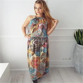 

Stylish Boho Women dress Sleeveless round neck Evening Beach Geometry cotton casual Summer Dresses one pieces