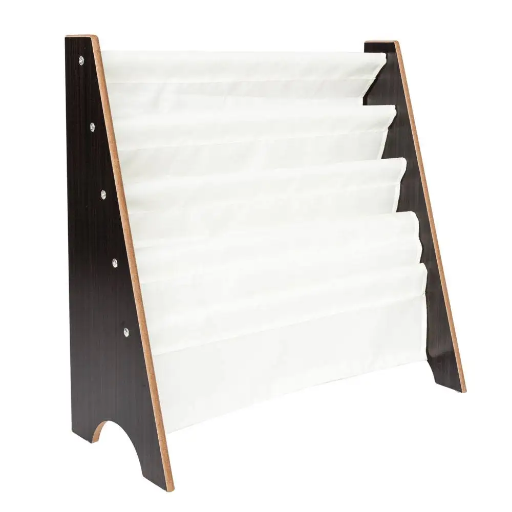 

Fabric Cover MDF Shelf Book Magazine Rack Dark Brown & White Cloth