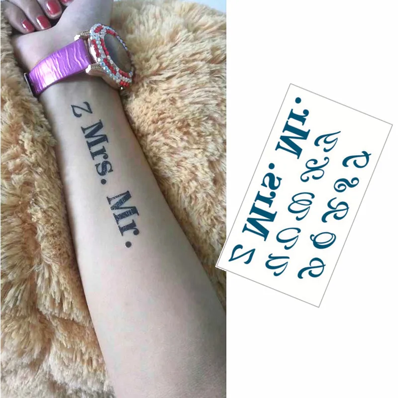 

SHNAPIGN Mrs,Mr Flash Tattoo Hand Sticker 10.5*6cm Small Waterproof Henna Beauty Temporary Body Tattoo Sticker Art FREE SHIPPING