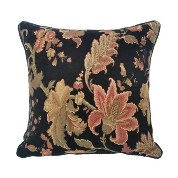 

Deluxe American Sytle Floral Black Wine Chenille Rope Pipping Throw Pillow Case Soft Heavy Cushion Cover 45 x 45cm Sell by piece