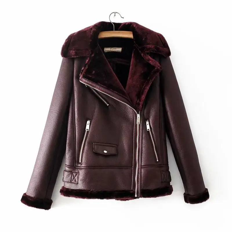

Women plus velvet leather jacket 2019 winter locomotive jacket fur one slim autumn warm bomberka damska jackets woman winter L